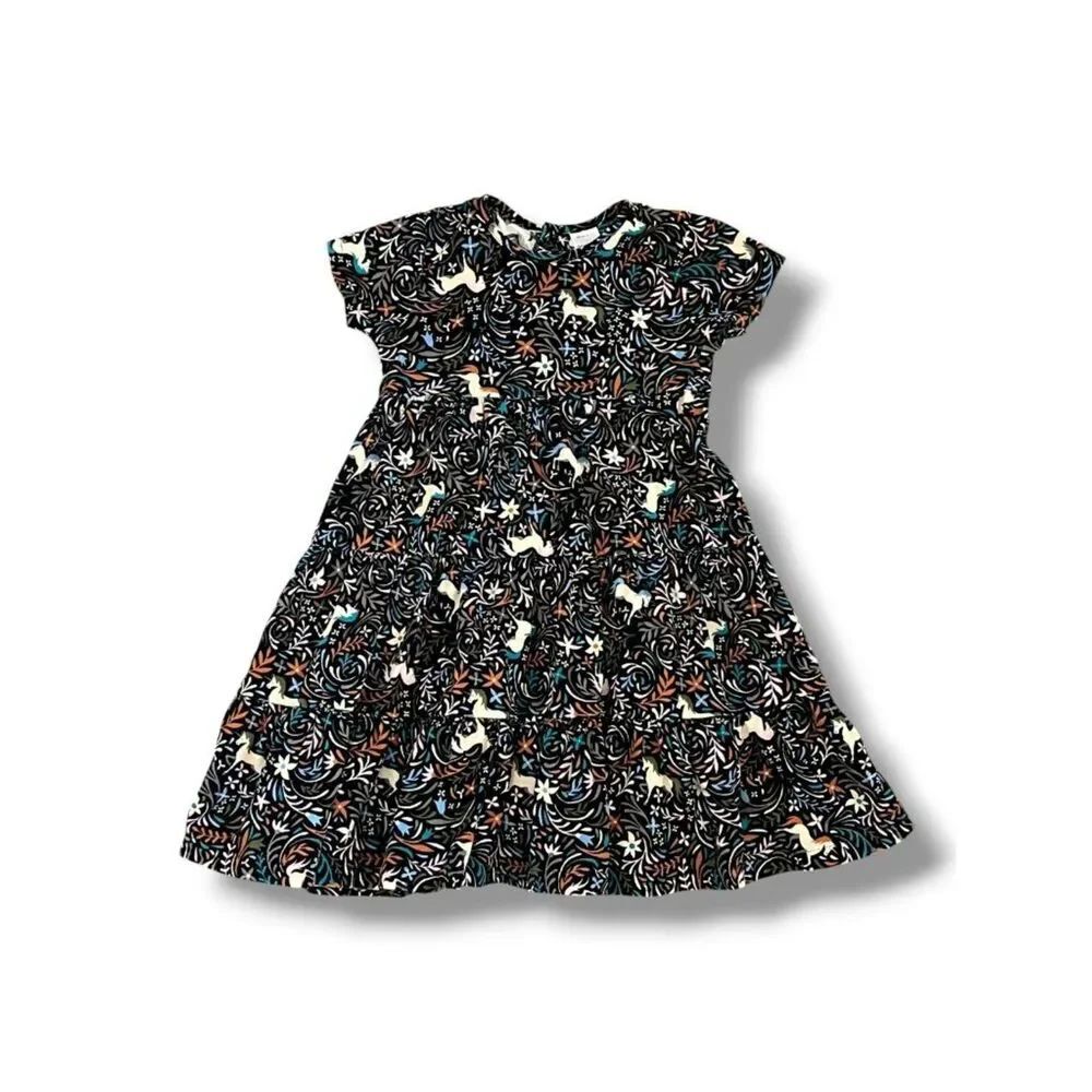 NEW! Hanna Andersson Short Sleeve Unicorn Corduroy Black Twirl Dress Size 6-7